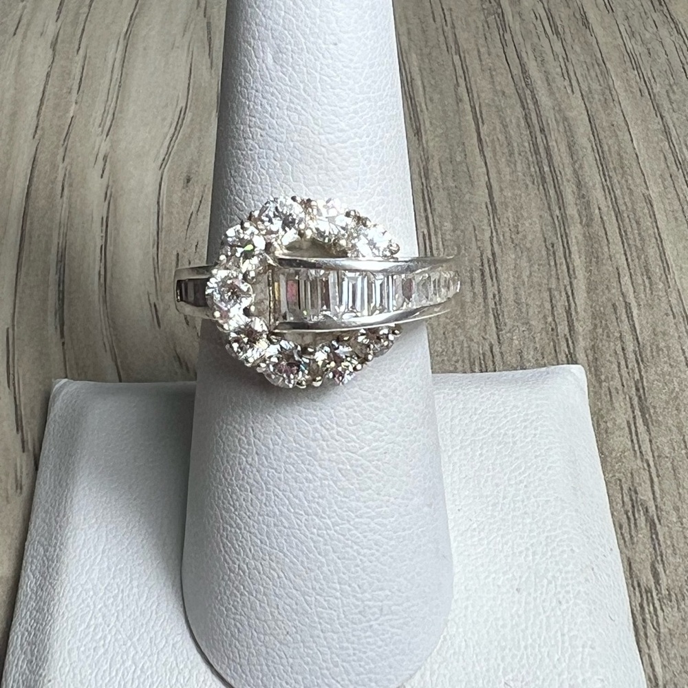 QVC Sterling Silver Diamonique Buckle Style Cluster Ring Size 8